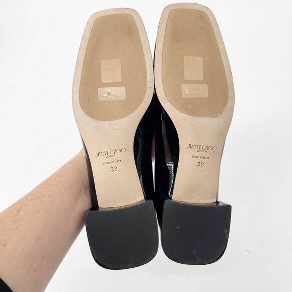 Jimmy Choo Black Patent Leather Ravi Crystal Square Toe Ballerina Pumps IT 38 - Picture 10 of 11